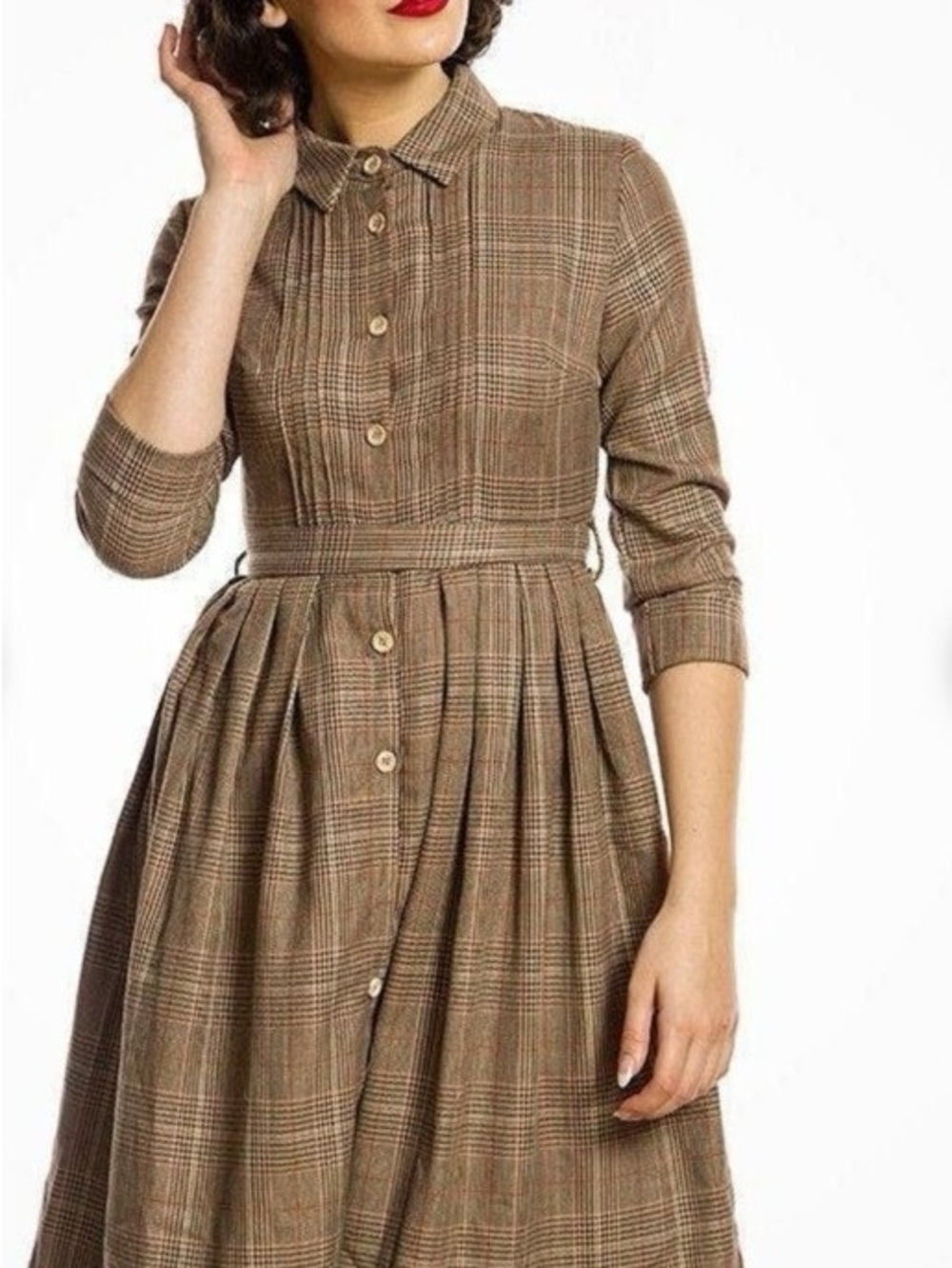 Lindy Bop Olive Plaid Button‑Front Shirt Dress